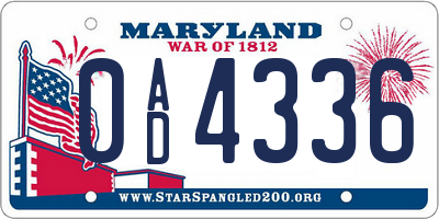 MD license plate 0AD4336