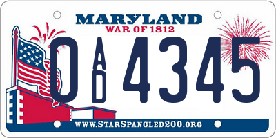 MD license plate 0AD4345