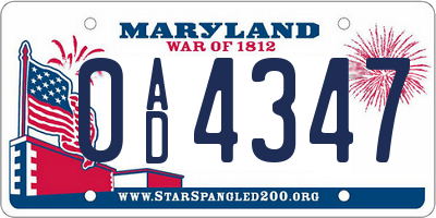 MD license plate 0AD4347