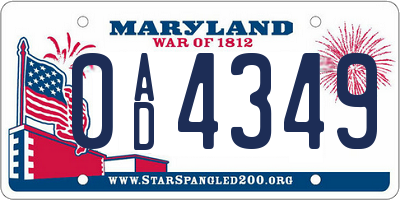 MD license plate 0AD4349