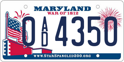 MD license plate 0AD4350