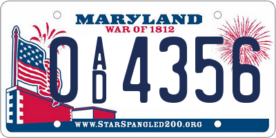 MD license plate 0AD4356