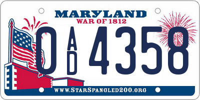 MD license plate 0AD4358