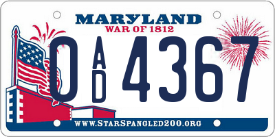 MD license plate 0AD4367