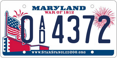 MD license plate 0AD4372
