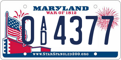 MD license plate 0AD4377