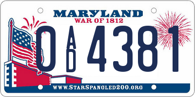 MD license plate 0AD4381