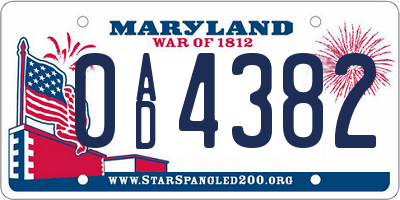 MD license plate 0AD4382