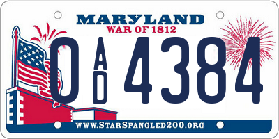 MD license plate 0AD4384