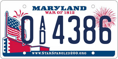 MD license plate 0AD4386