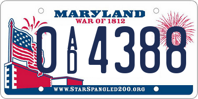 MD license plate 0AD4388