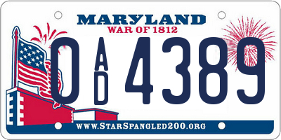 MD license plate 0AD4389