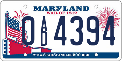 MD license plate 0AD4394