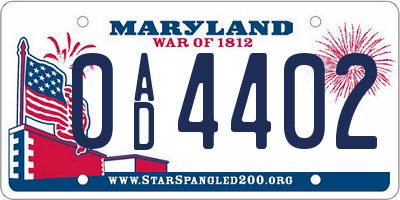 MD license plate 0AD4402