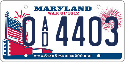 MD license plate 0AD4403