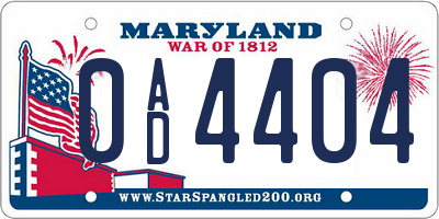 MD license plate 0AD4404