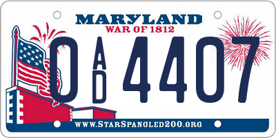 MD license plate 0AD4407