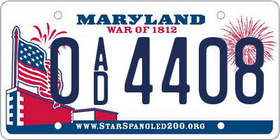 MD license plate 0AD4408