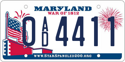 MD license plate 0AD4411
