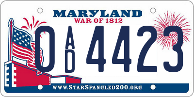 MD license plate 0AD4423