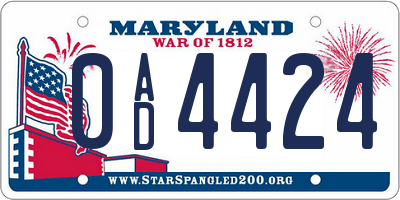 MD license plate 0AD4424
