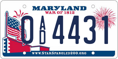 MD license plate 0AD4431