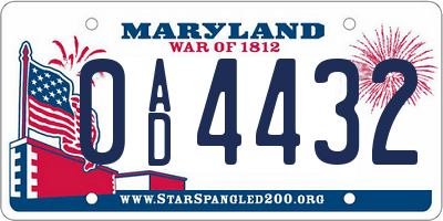 MD license plate 0AD4432
