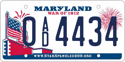MD license plate 0AD4434