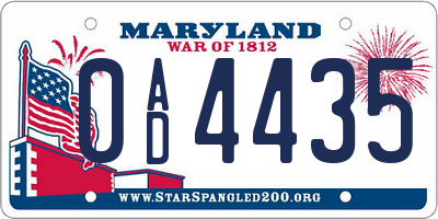 MD license plate 0AD4435
