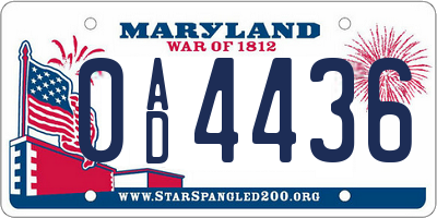 MD license plate 0AD4436