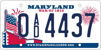 MD license plate 0AD4437