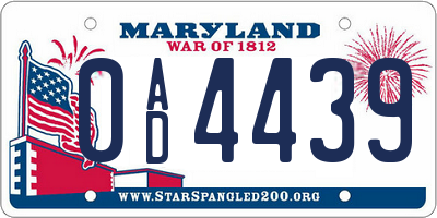 MD license plate 0AD4439