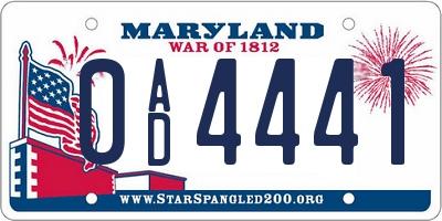 MD license plate 0AD4441