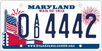 MD license plate 0AD4442