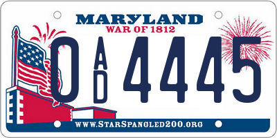 MD license plate 0AD4445