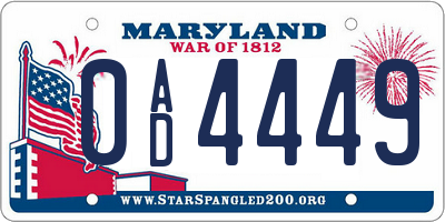 MD license plate 0AD4449