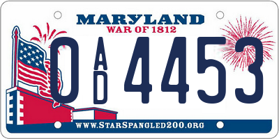 MD license plate 0AD4453