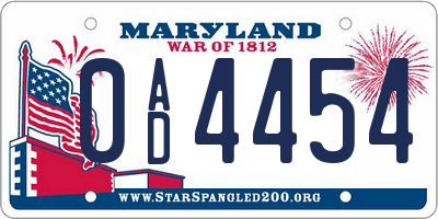 MD license plate 0AD4454