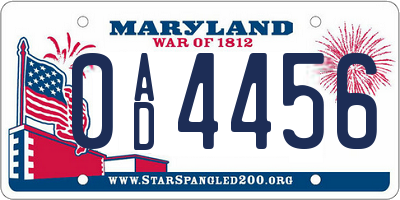 MD license plate 0AD4456