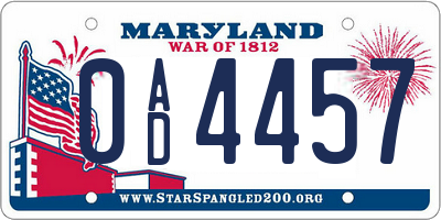 MD license plate 0AD4457
