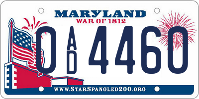 MD license plate 0AD4460