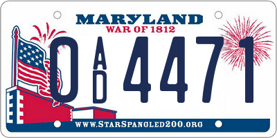 MD license plate 0AD4471