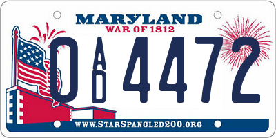 MD license plate 0AD4472