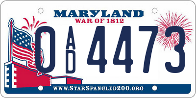 MD license plate 0AD4473