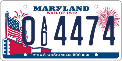 MD license plate 0AD4474