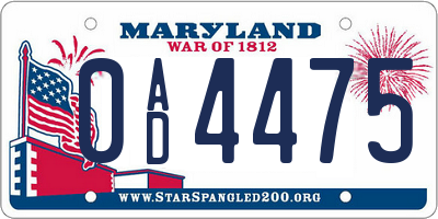 MD license plate 0AD4475