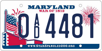MD license plate 0AD4481