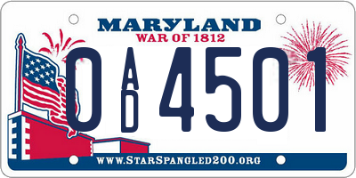 MD license plate 0AD4501