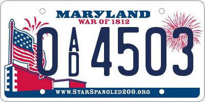 MD license plate 0AD4503