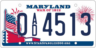 MD license plate 0AD4513